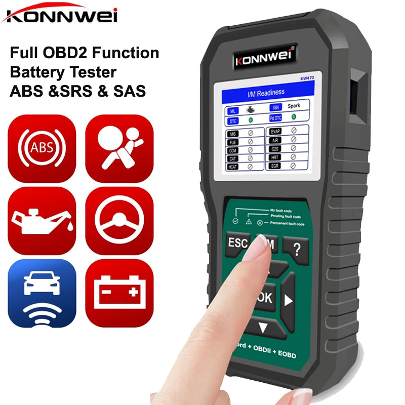 Full OBD2 Functions OBD2 Scanner ABS SRS Scan Tool KW470 OBD2 Code Reader EOBD Scan Active Test 3 Service Oil/SAS/BMS Reset Tool