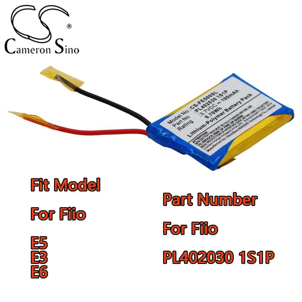 Cameron Sino 190mAh Amplifier Battery for Fiio E5 E3 E6 Part Number For Fiio PL402030 1S1P
