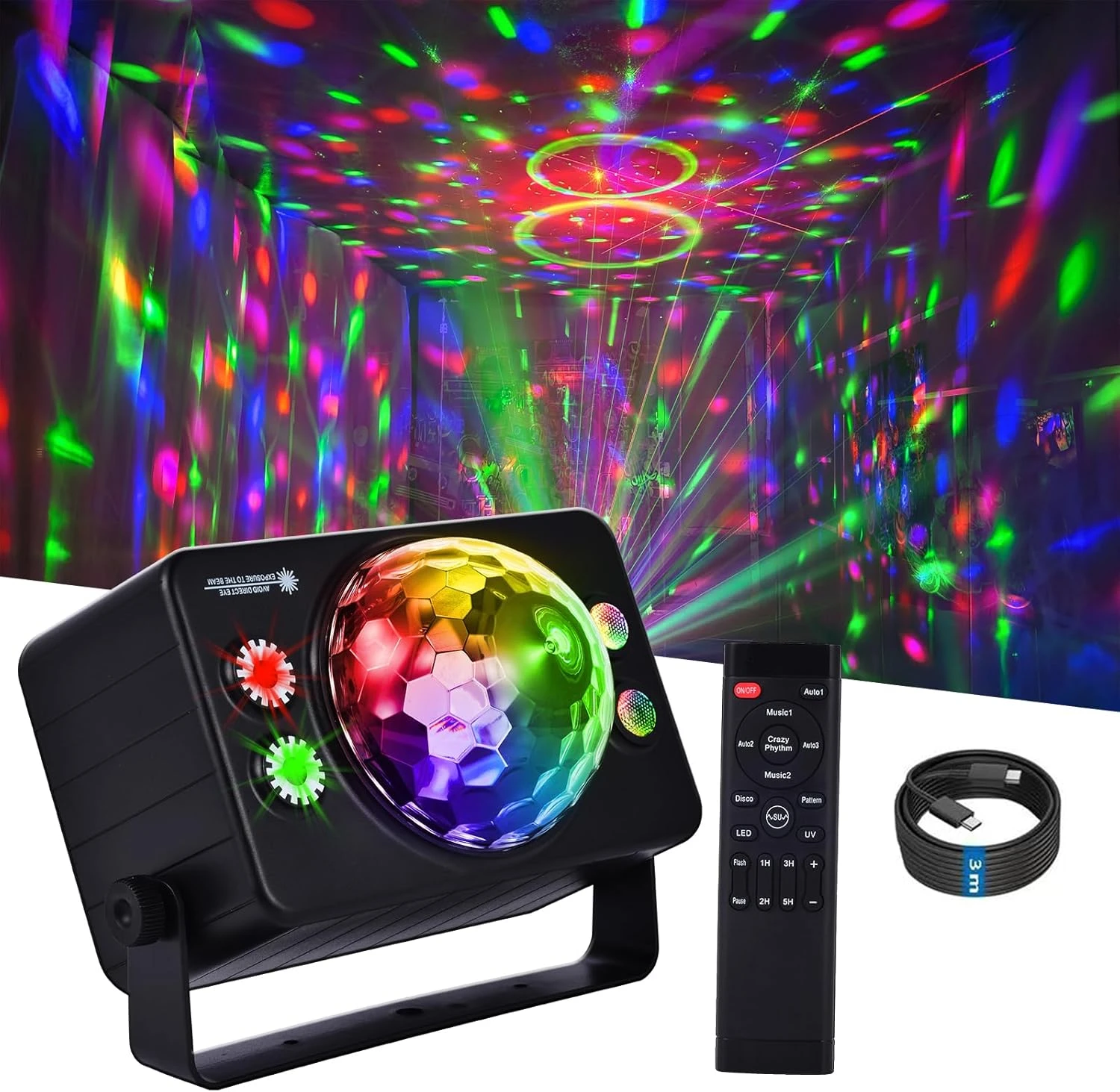 Disco Ball Dj Party Light Laser Projector Light Red and Green Laser Uv, Led Light 6-Color Voice Controlled Flashing Light for Indoor Room, Outdoor Dance Pool, Party, Birthday, Carnival, Family