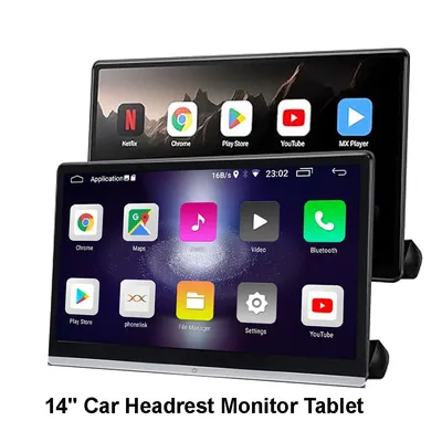 14" IPS Car Headrest MonitorTablet PC Android 12 UHD 4K 1080P WIFI/Bluetooth/HDMI/Mirror Link/Miracas APP Video Player 2G+32GB