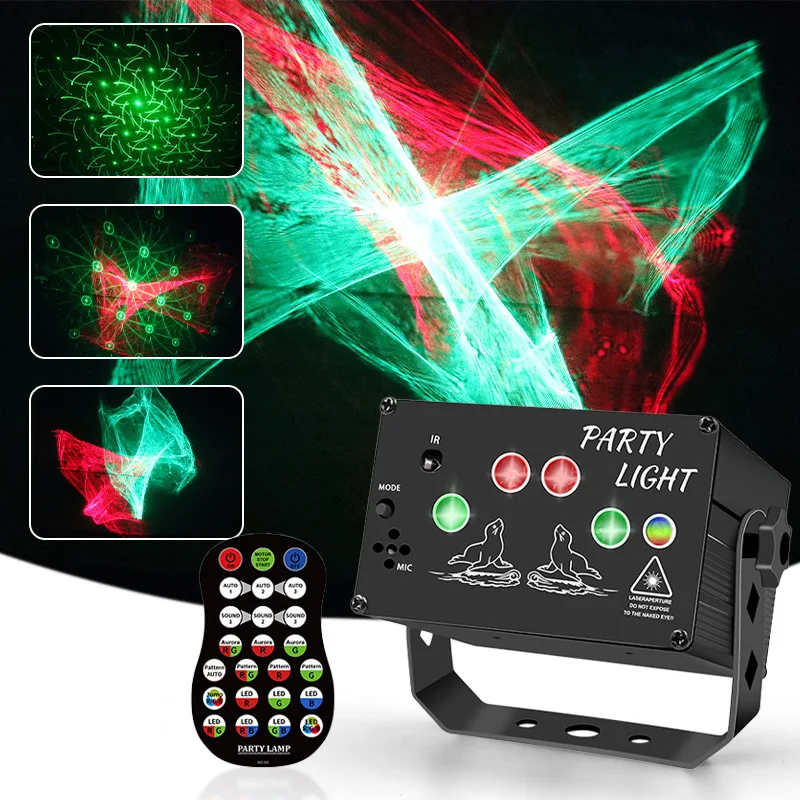 Laser Ambient Light 3in1 RGB DJ Disco Party Light Remote Control Auto Sound Control Laser Beam Light for Wedding Holiday Club
