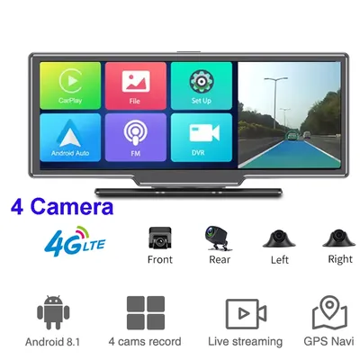 2025 Car DVR Recorder 4 Cameras 10.26" IPS DVR Dashboard Video Recorder WiFi HD 1080P Android 8.1 GPS Navigation 2G RAM+32GB ROM