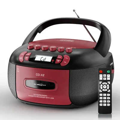 Boombox CD Cassette Player Combo: Stereo Sound AM FM Radio with Bluetooth and Remote - AUX/USB MP3/Tape Recording/Sleep Timer