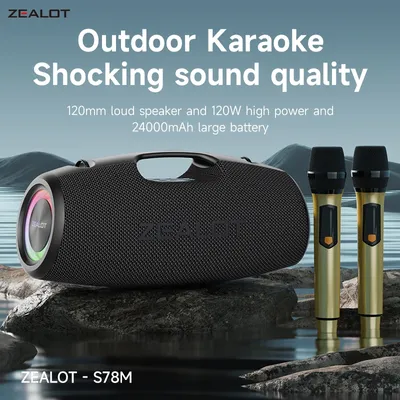 ZEALOT-S78M Portable Bluetooth Speaker 120W , Bass Party Boombox IPX6 Waterproof Large Speaker, With 1-2 Microphone