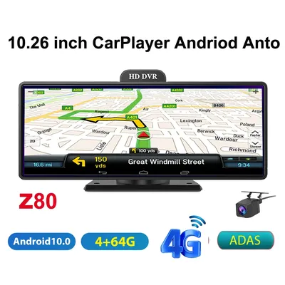 10.26 Inch Car GPS DVR Wireless Carplay & Android 4G+64G ADAS 5G WiFi BT 24h Park Monitor Rearview Mirror Camera Video Recorder