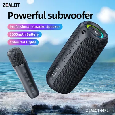ZEALOT-MP2m Karaoke Machine Portable bluetooth speaker with 1-2 Wireless Microphone Outdoor Speaker for Camping Hiking