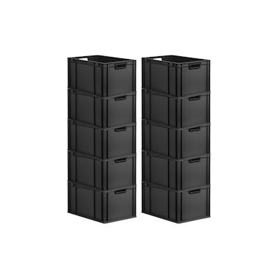 PROREGAL SparSet 10x Eurobox NextGen Color, HxBxT 32x40x60cm, 65 Liter, Griffe schwarz offen, Schwarz, Eurobehälter, Transportbehälter Image