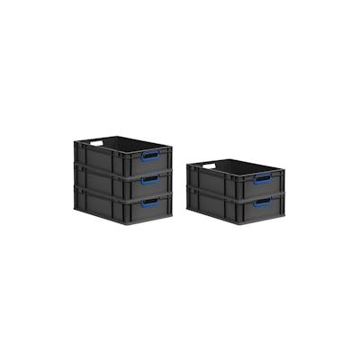 PROREGAL SuperSparSet 5x Eurobox NextGen Color, HxBxT 17x40x60cm, 34 Liter, Griffe blau offen, Schwarz, Eurobehälter, Transportbehälter Image