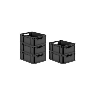 PROREGAL SparSet 5x Eurobox NextGen Grip, HxBxT 17x30x40cm, 16 Liter, Griffe offen, Schwarz, Eurobehälter, Transportbehälter Image