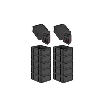 PROREGAL SuperSparSet 10x Eurobox NextGen Grip mit Auflagedeckel & 4 schwarzen Verschlüssen, HxBxT 17x30x40cm, 16L, Schwarz, Griffe zu, Eurobehälter Image