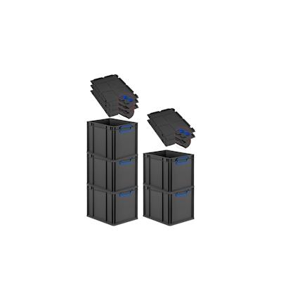 PROREGAL SuperSparSet 5x Eurobox NextGen Color mit Scharnierdeckel & Verschlüssen, HxBxT 32x30x40cm, 30L, Schwarz, Griffe blau zu, Eurobehälter Image
