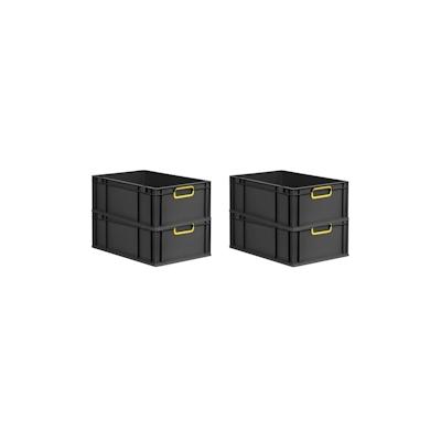 PROREGAL SuperSparSet 4x Eurobox NextGen Color, HxBxT 22x40x60cm, 44 Liter, Griffe gelb zu, Schwarz, Eurobehälter, Transportbehälter Image