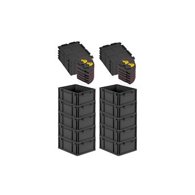 PROREGAL SuperSparSet 10x Eurobox NextGen Grip mit Scharnierdeckel & gelben Verschlüssen, HxBxT 17x30x40cm, 16L, Schwarz, Griffe zu, Eurobehälter Image