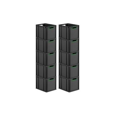 PROREGAL SparSet 10x Eurobox NextGen Color, HxBxT 32x30x40cm, 30 Liter, Griffe grün offen, Schwarz, Eurobehälter, Transportbehälter Image