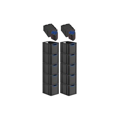 PROREGAL SparSet 10x Eurobox NextGen Color mit Auflagedeckel & Verschlüsse, HxBxT 32x30x40cm, 30L, Schwarz, Griffe blau offen, Eurobehälter Image