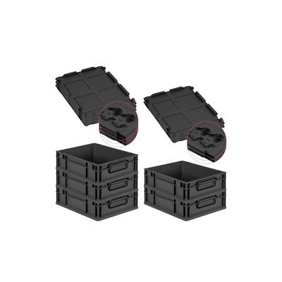 PROREGAL SuperSparSet 5x Eurobox NextGen Color mit Scharnierdeckel & Verschlüssen, HxBxT 12x30x40cm, 11L, Schwarz, Griffe schwarz zu, Eurobehälter Image