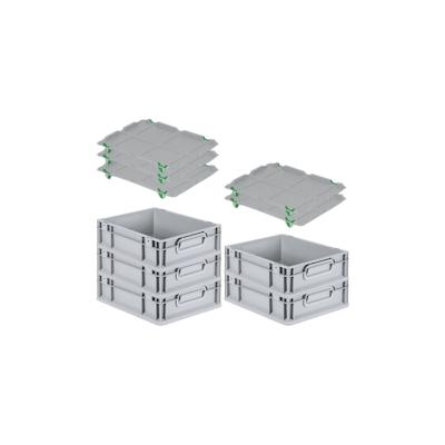 PROREGAL SparSet 5x Eurobox NextGen Grip mit Auflagedeckel & 4 grünen Verschlüssen, HxBxT 12x30x40cm, 11L, Grau, Griffe zu, Eurobehälter Image