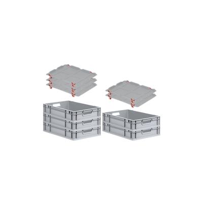 PROREGAL SparSet 5x Eurobox NextGen Grip mit Auflagedeckel & 4 roten Verschlüssen, HxBxT 12x40x60cm, 23L, Grau, Griffe offen, Eurobehälter Image