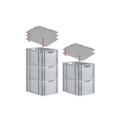 PROREGAL SparSet 5x Eurobox NextGen Grip mit Auflagedeckel & 4 roten Verschlüssen, HxBxT 32x40x60cm, 65L, Grau, Griffe offen, Eurobehälter Image