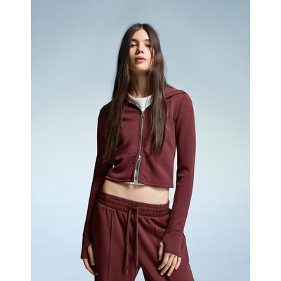 Bershka Soft Modal Blend Zip-Up Hoodie Women S Burgundy
