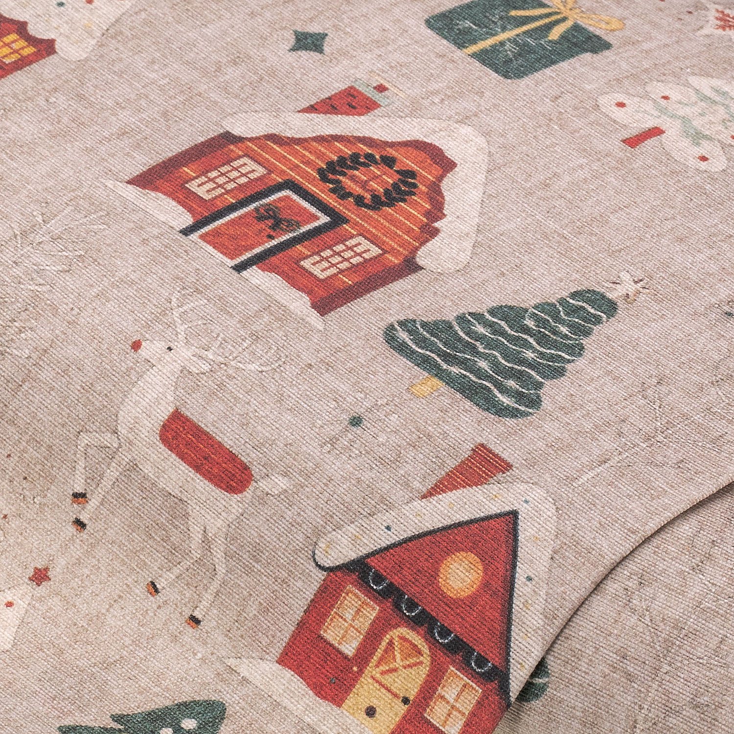 Tissu de décoration "Noël vintage", écru naturel/coloré, série "Lorena