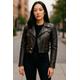 Infinity Leather Womens Vintage Black Cropped Brando Biker Jacket-durban - Black/brown Lamb Leather - Size 18 UK