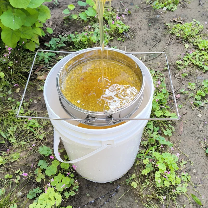 Honigsieb – Doppelsieb, Honig-Grob- und Feinfilter, SS-Honig-Extraktionswerkzeuge, doppellagig, verstellbare Arme, Bienensieb Image