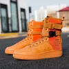 Paare High Top Skateboard Schuhe Mann Schnalle Orange Damenmode Sneakers Neue Plattform Herren Skate Schuhe Große Größe 36-46