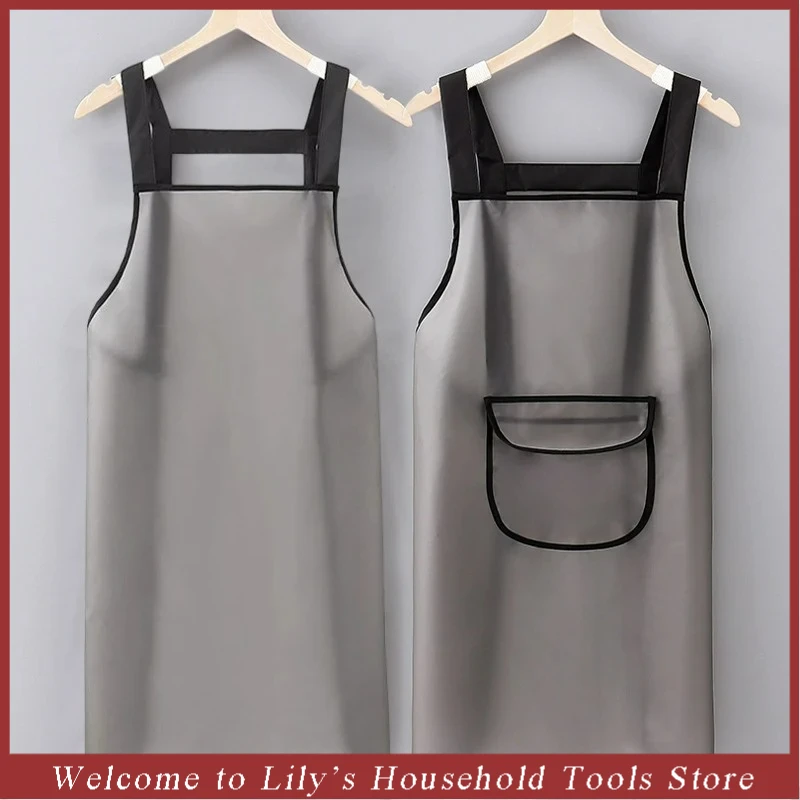 Wasserdichte Küchenschürze, ölbeständige Arbeitsschürze aus PVC, transparent, schwarz, schmutzabweisend, Reinigungsschürzen zum Kochen Image