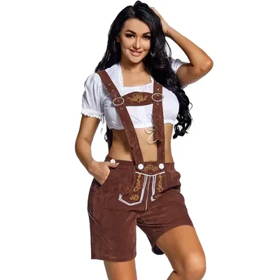 Deutschland Oktoberfest Erwachsene Frauen Hosenträger Shorts Hosen Vintage Lederhosen Traditionelle Bayerische Bier Party Hosen Cosplay Kostüm Image