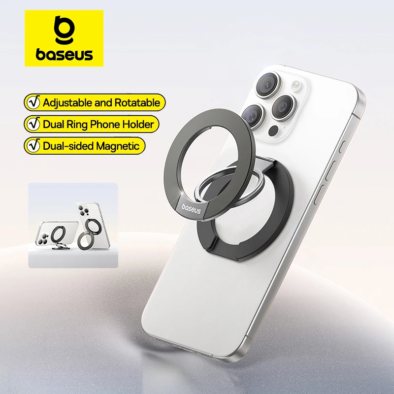 Baseus Magnetischer Telefonhalter, Dual-Ring-Ständer für iPhone 17, Air 16, 15 Pro Max, doppelseitige magnetische Ständerhalterung, Handyhalter Image