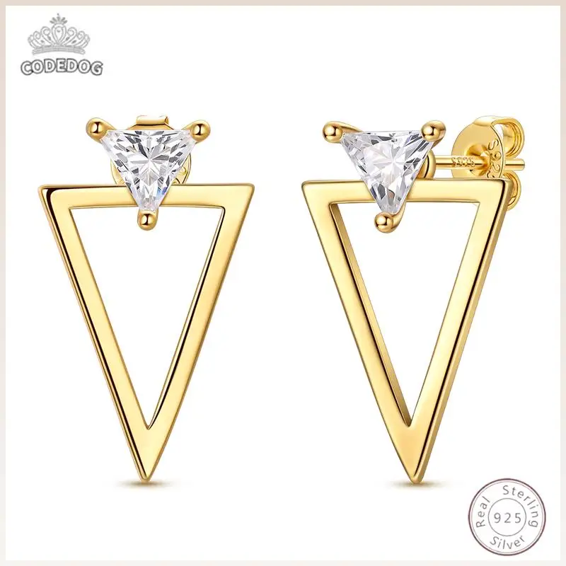 Neue Ohrringe aus 925er-Sterlingsilber, schlicht, glänzendes Gold, Zirkon, Hochzeit, Damenschmuck, Geschenk Image