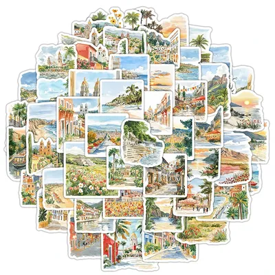 50PCS Reise Stadt Straße Landschaft Aufkleber Natur Landschaft Aufkleber Set Vintage Ästhetische Welt Architektur Aufkleber Scrapbooking Image