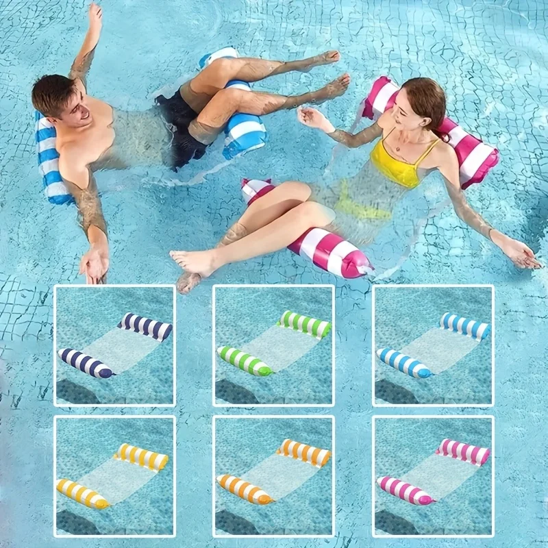 1 Stück aufblasbares Pool-Hängematten-Stuhlbett – tragbarer faltbarer Liegestuhl mit Luftpumpe, gestreifte schwimmende Liege mit zwei Rohren für Erwachsene Image