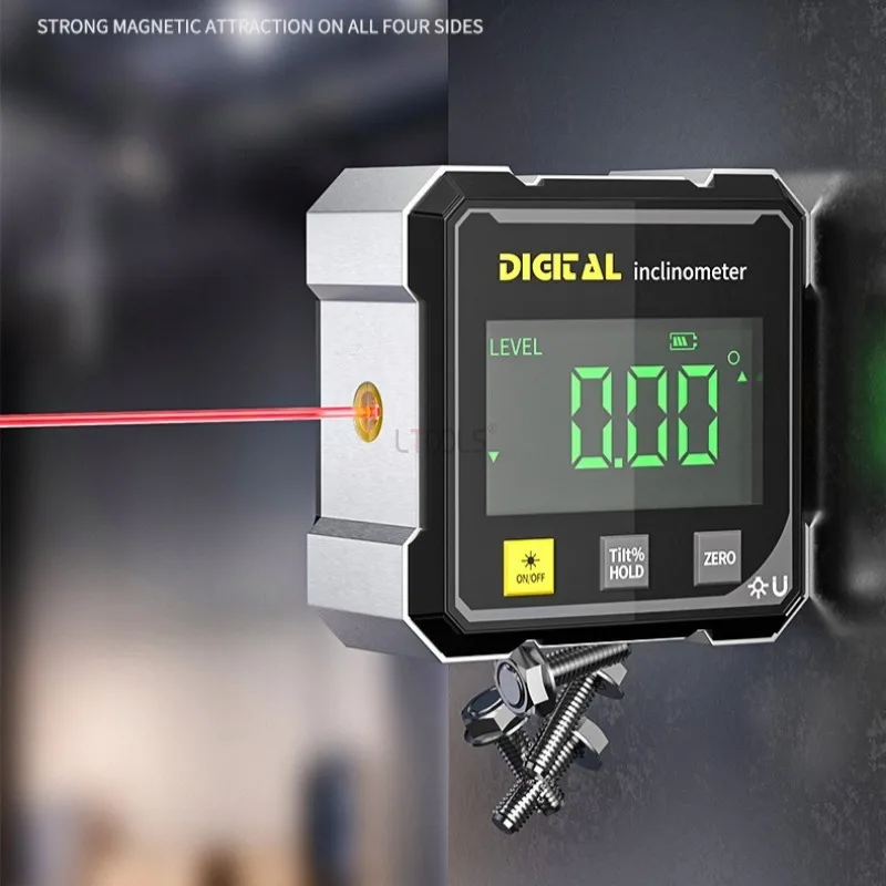 Mini elektronischer digitaler Winkelmesser, magnetischer Laser-Neigungsmesser, professionelle Digitalanzeige, Winkelmesser, wiederaufladbare Wasserwaage Image