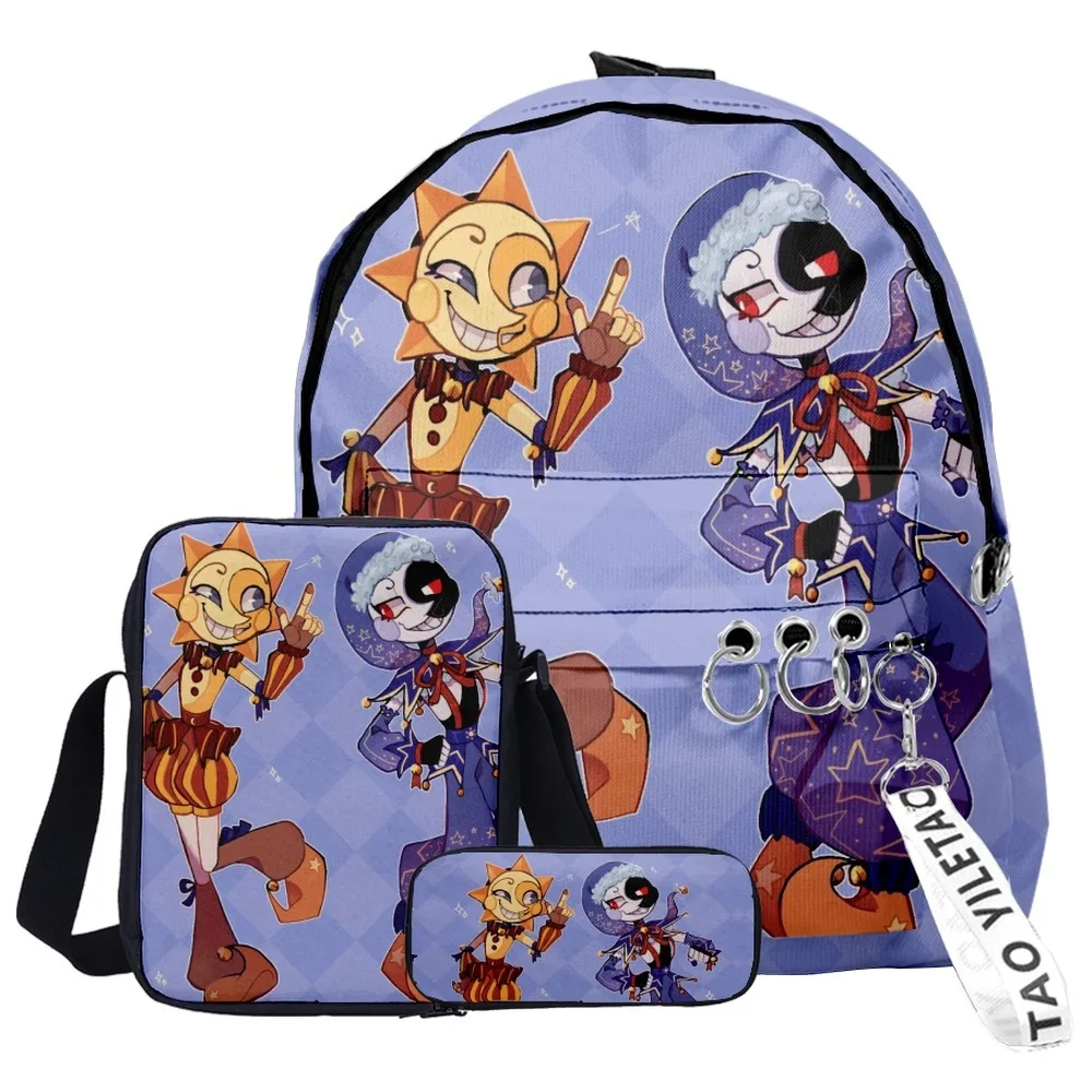 Sacs d'école classiques populaires et amusants sundrop fnaf, impression 3D, 3 pièces/ensemble, sacs d'école pour élèves, sac à dos pour ordinateur portable, sac à bandoulière incliné, trousse à
