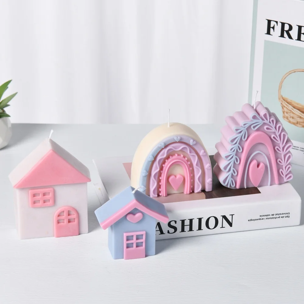 DIY Mini Haus Kerze Form 3D Haus Bogen Regenbogen Brücke Aromatherapie Gips Form für Schokolade Kuchen Backen Zubehör Image