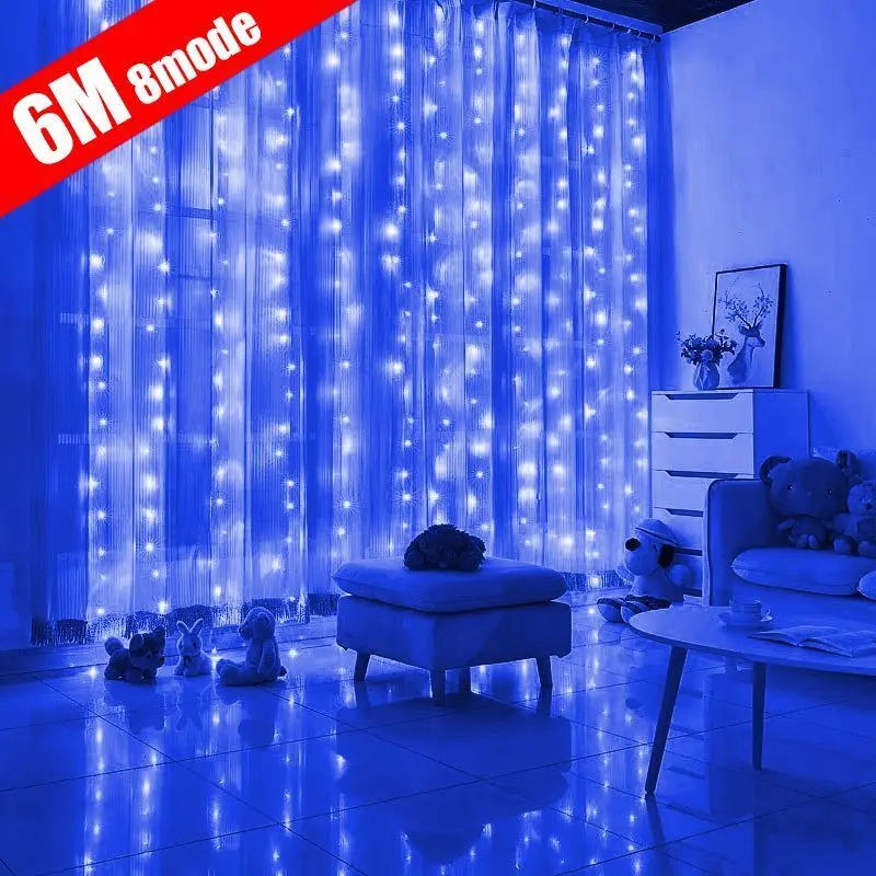 Lichterkette, LED-Party, Urlaub, Dekoration, Gartenleuchte, für den Außenbereich, 8 Modi, 3 m, 6 m, Hochzeitsgirlande, Weihnachten, USB-Vorhang-Lichterkette