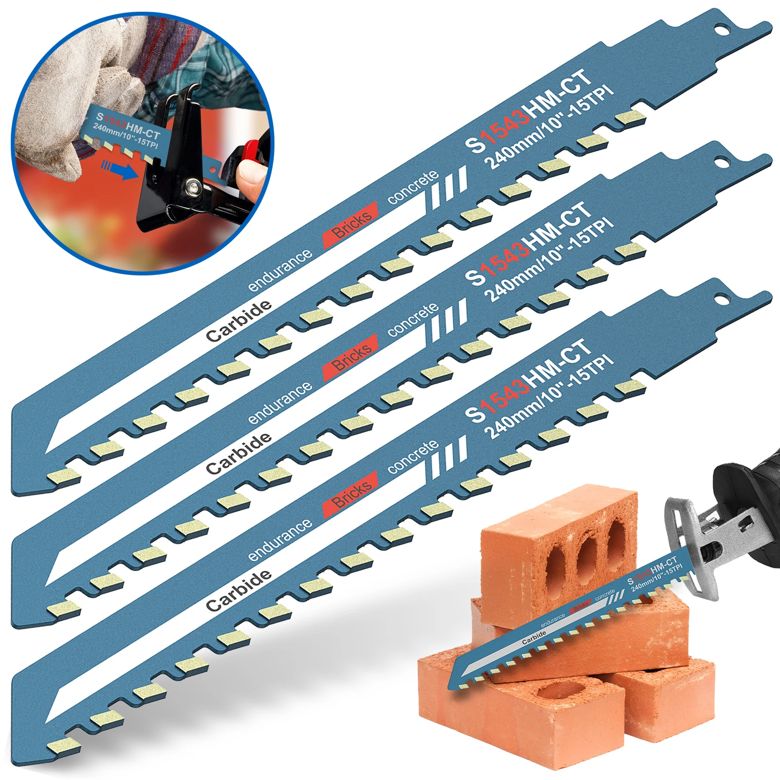 3-teiliges Säbelsägeblatt, 240 mm, Wolframkarbid-Zähne, Säbelsäge für kontinuierliches Schneiden in Mauerwerk, Beton, Holzbearbeitungswerkzeug Image