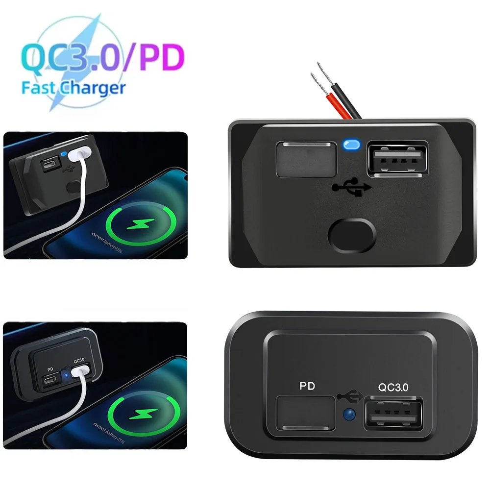 12V-24V USB Schnelle Auto Ladegerät Steckdose 50W Dual USB C 30W und Dual QC 3,0 20W Port Auto Ladegerät Buchse Zubehör für Bus RV Lkw Image