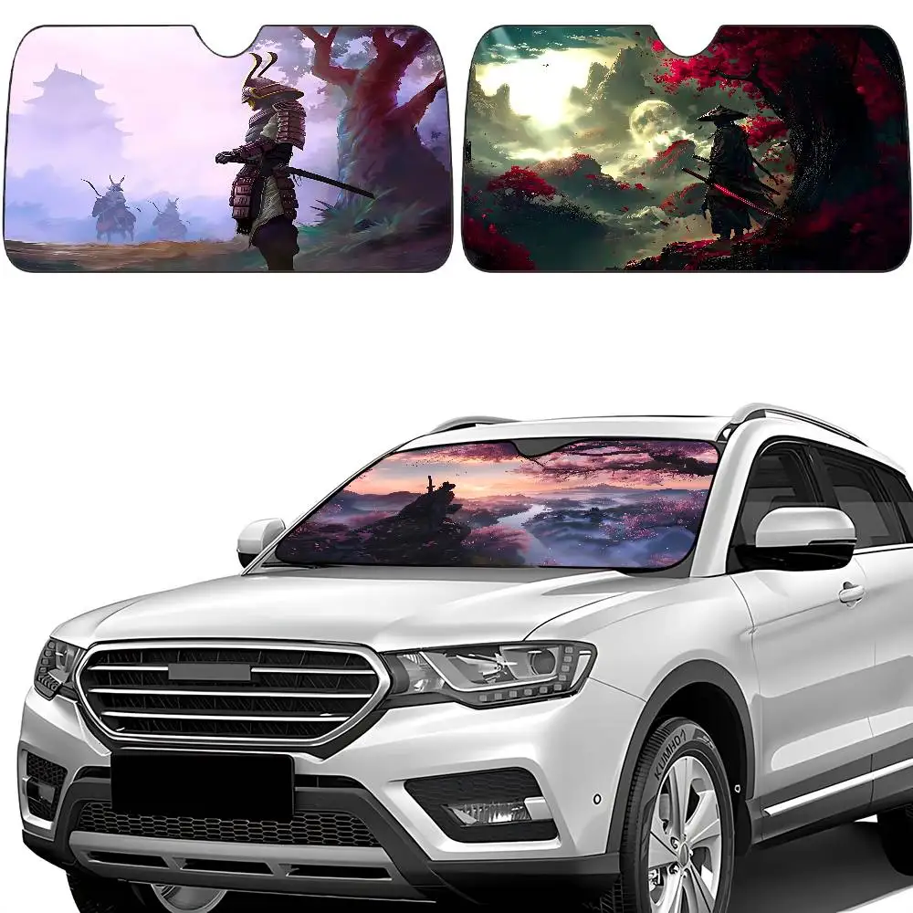 Samurai Auto-Sonnenschutz, Windschutzscheibe, Frontfenster-Visier, 70 x 130 cm, Sonnenblende, Solar-Schutz, kariertes Geschenk, Neuheit, Auto Image