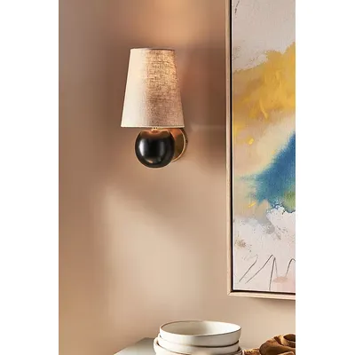 Regina Cotton Shade Mango Wood Sconce Wall Light
