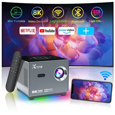 XNANO 300ANSI Projektor 8K/4k WiFi 5G Sprachfernbedienung Tragbarer Smart-Filmprojektor mit LED-Beleuchtung BT5.0 Eingebaute mehr App Image