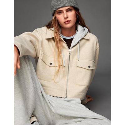 Bershka Soft Felt Texture Jacket Women M Sand