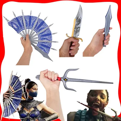 Kitana Cosplay Fan Mileena 3D-gedruckte Dolche Gabel Waffen Kano Poniard Messer Requisiten Spiel Kostüm Zubehör für Erwachsene Halloween Image