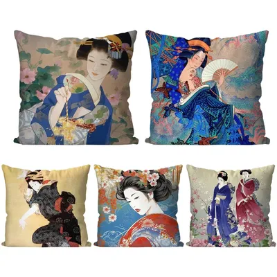 1pc Klassische Retro Japanische Dame Geisha Kissen Fall Quadrat Kissen Schlafzimmer Sofa Freizeit Komfort AutoLivingRoomHome Dekoration 40X40 Image
