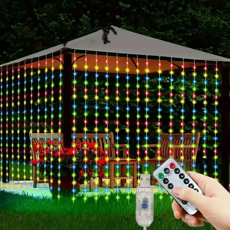 LED-Feen-Lichterkette, Außenleuchte, Hochzeit, Weihnachten, Dekoration, Party, Urlaub, USB-Vorhang, Lichter, 8 Modi, Schlafzimmerleuchte, 3 m, 4 m, 6 m Image