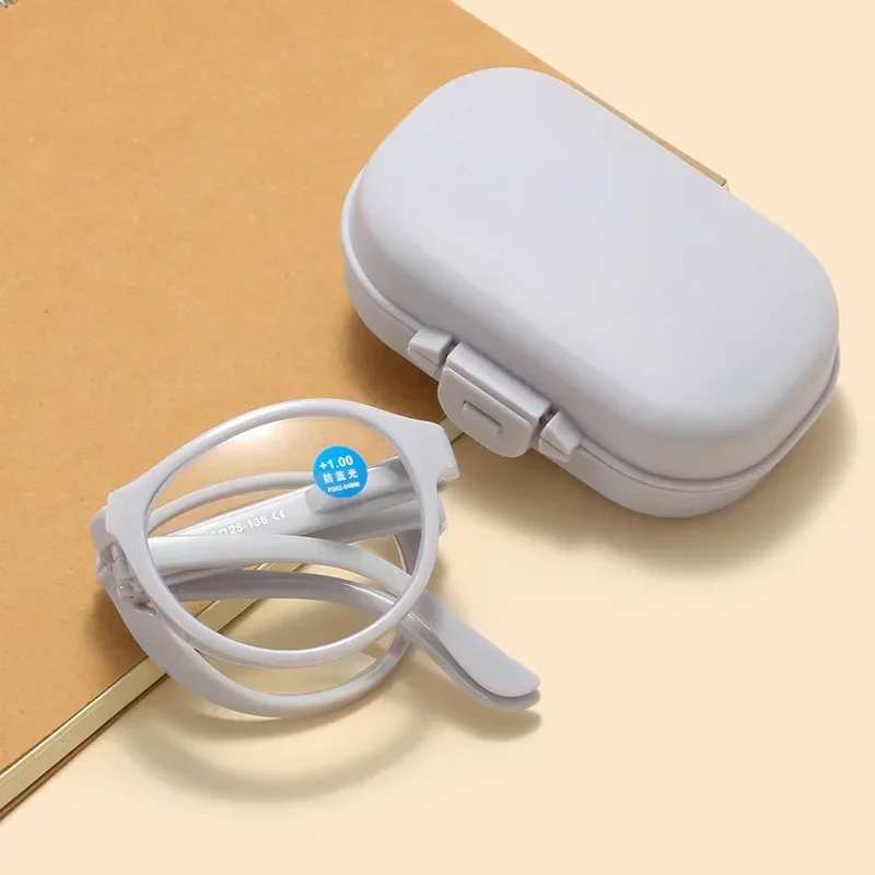 Klappbare Lesebrille mit Etui, Anti-Blaulicht-Brille, Presbyopie, Retro, Unisex, Taschenbrille, tragbare Brille, Herren und Damen Image