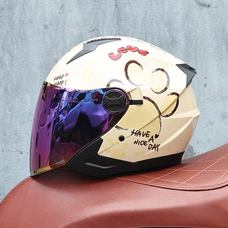 Casque de voiture électrique rétro à double lentille pour hommes et femmes, demi-couvert, demi-casque à pédale à double miroir, quatre saisons