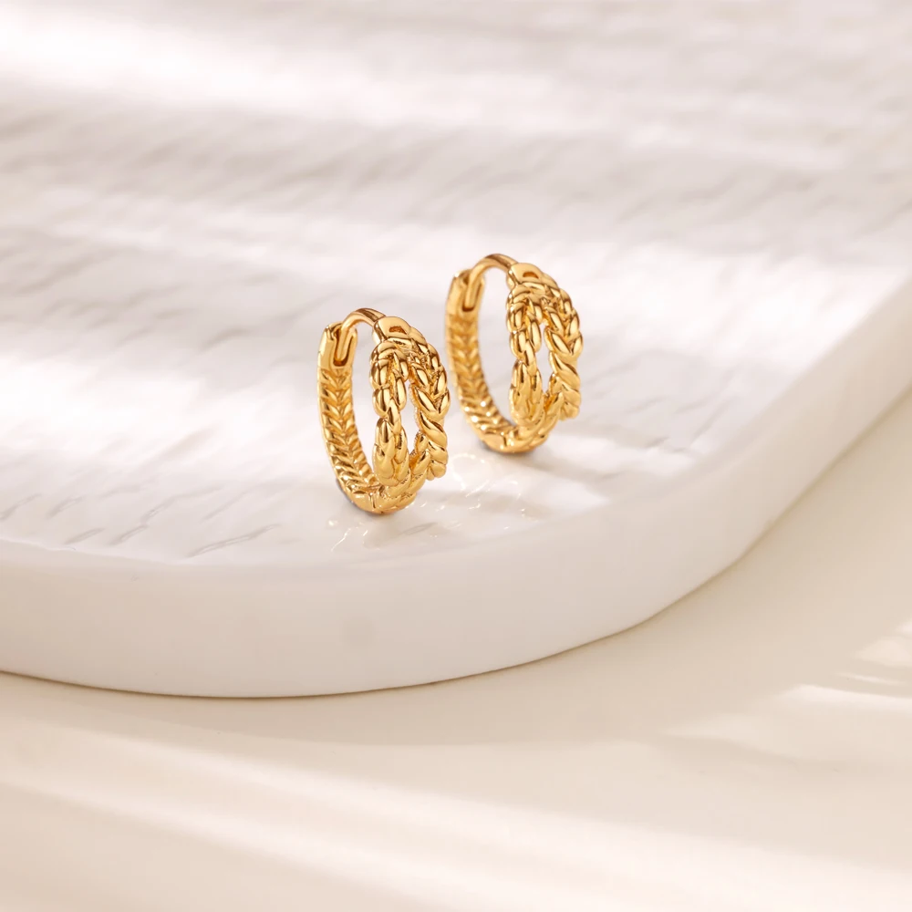 Edelstahl Geflecht Hoop Ohrringe Für Frauen Mädchen Gold Farbe Baumeln Herz Ohrring Hochzeit Paar Schmuck aros mujer Image